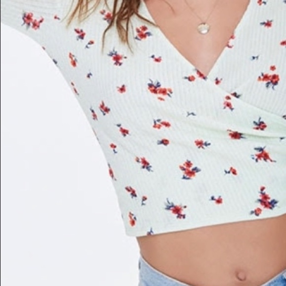 Floral Print Mock Wrap Tee
